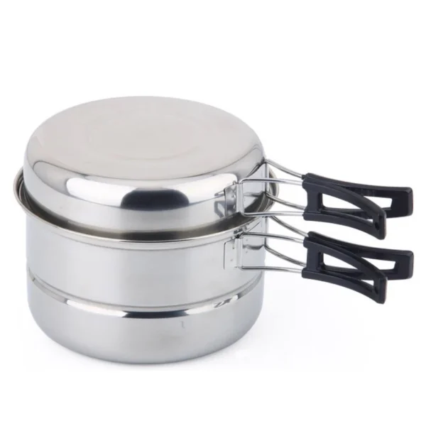 Camping Cookware Set Stainless Steel Cooking Pot and Pan Set for Picnic Camping 3pcs/1 Set